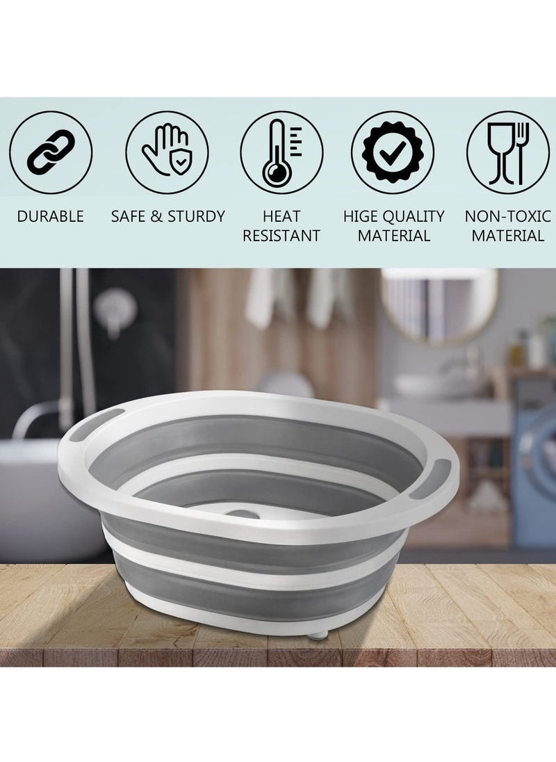 Captaintech - 4-in-1 Collapsible Multi-Functional Chopping Board, Foldable Sillicone Washing Up Bowl Vegetable Fruit Strainers Wash Basin Basket, Ice Bucket Sink Bowl Folding Drain Tub, Space Saver (Grey) - Image 1