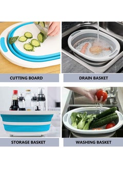 Captaintech 4-in-1 Collapsible Multi-Functional Chopping Board, Foldable Sillicone Washing Up Bowl Vegetable Fruit Strainers Wash Basin Basket, Ice Bucket Sink Bowl Folding Drain Tub, Space Saver (Grey)  - Image 4