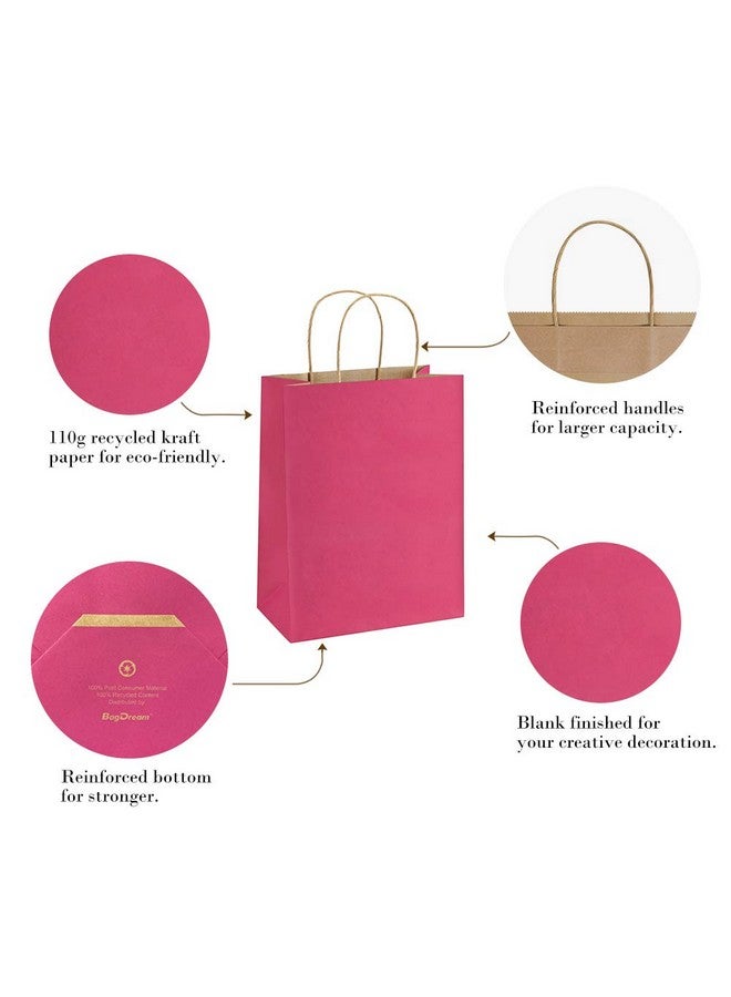 BagDream Hot Pink Gift Bags 8x4.25x10.5 100Pcs Paper Bags, Paper Gift Bags with Handles, Paper Shopping Bags Kraft Bags Party Bags Retail Merchandise Bags - Image 4