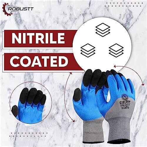 Robustt Nylon Nitrile Half Coated (Back Also) Industrial Safety Hand Gloves (Pack of 20) Anti-Cut | Cut Resistant | Heat Resistant | Industrial Use | for Finger and Hand Protection. - Image 5