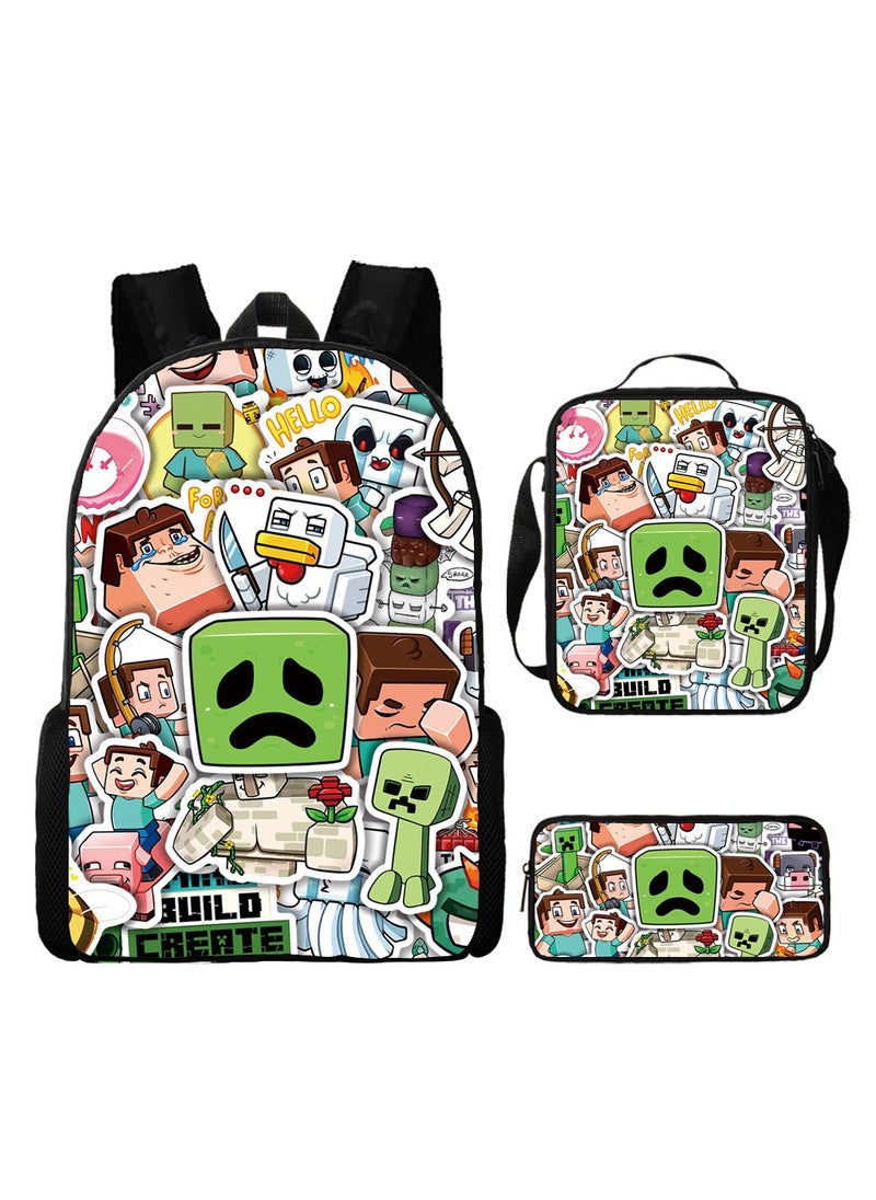 MINECRAFT My World Cartoon Student Backpack Three-piece Set 29*42*16cm 