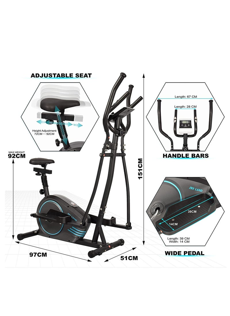 Sky Land - 2-in-1 Elliptical Machine & Exercise Bike | Magnetic Cross Trainer with 8-Level Resistance, Bluetooth & LCD Display for Full-Body Home Cardio Workouts, EM-1563 - Image 1