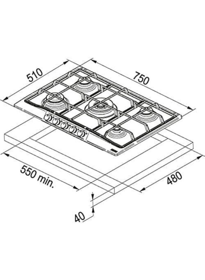 فرانك بوتاجاز بلت إن فرانكي 5 شعلة، ستانلس ستيل، 75 سم ، FHTL 755 4G TC XS C - Image 2