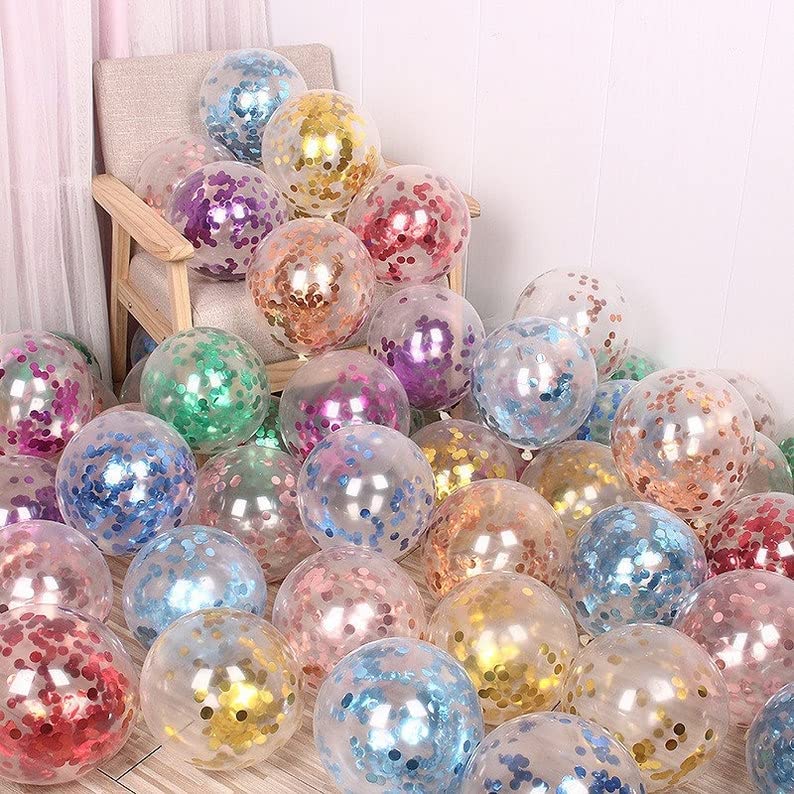 AMFIN® (Pack of 10) Multicolor Confetti Balloons with Matching Ribbion/Confetti Balloons for Decoration/Multicolor Balloons for Birthday Decoration/Confetti Balloons for Cake - Multicolor - Image 1