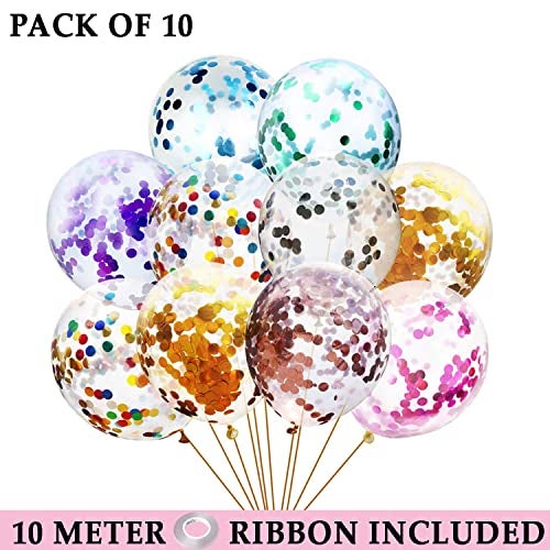 AMFIN® (Pack of 10) Multicolor Confetti Balloons with Matching Ribbion/Confetti Balloons for Decoration/Multicolor Balloons for Birthday Decoration/Confetti Balloons for Cake - Multicolor - Image 3
