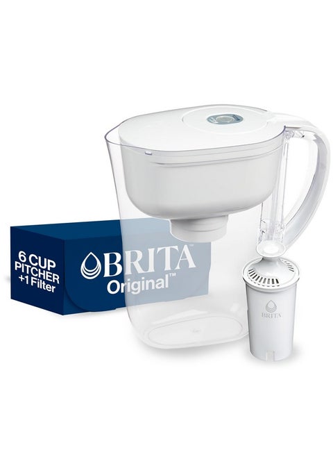 Brita Water Filter Pitcher for Tap and Drinking Water with 1 Standard Filter, Lasts 2 Months, 6-Cup Capacity, BPA Free, White