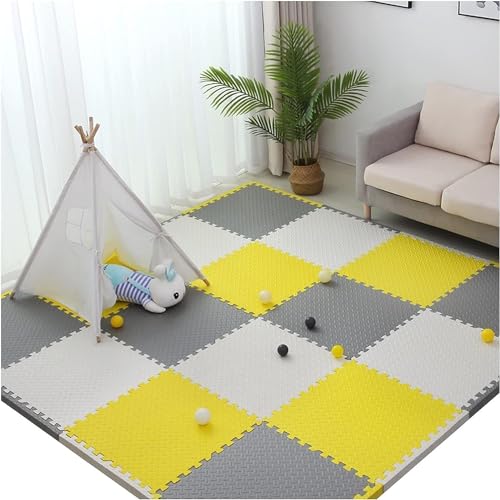 SIGNATRON Puzzle Flooring || Kids Interlocking Play mat || Shops Mat || House Flooring || Play mats for Kids || 12 MM Thick (6 Tiles - 24 Sq Ft, Yellow - Grey - White) - Image 1