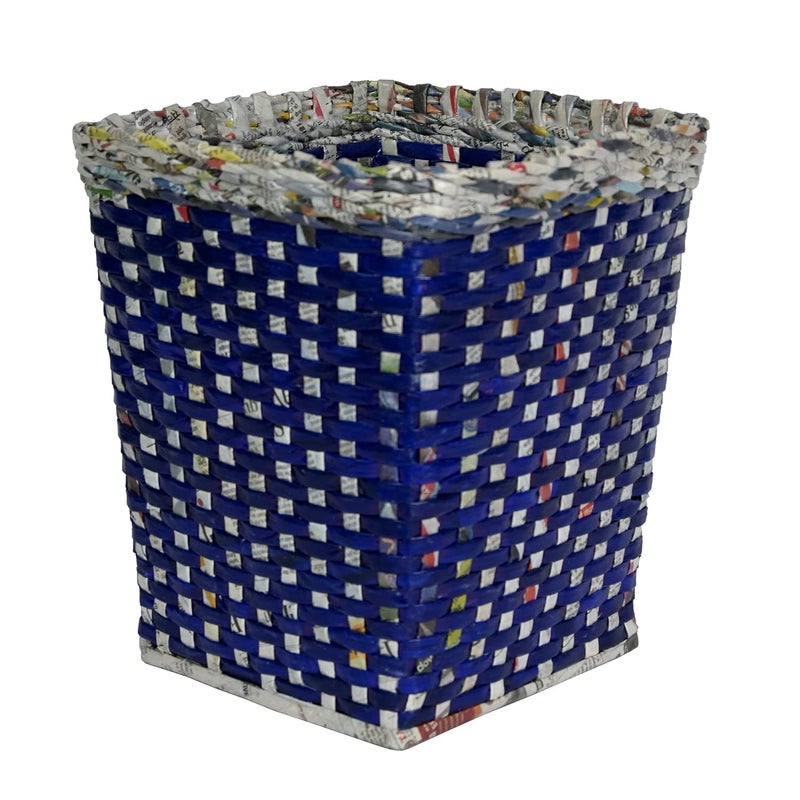 Sonas Creation Paperus Standard Size 11 Inch TALL & 10 Liter, Blue, Trapezoid, Waste Basket, Dustbin, Trashcan, Indoor Planter, Open Top Eco-friendly Handmade of Paper Ropes - Image 1