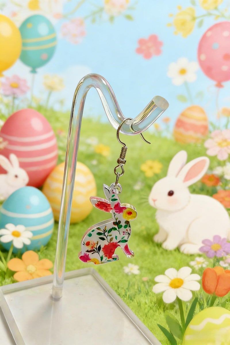 Lotsof Cute Bunny Earrings for Women - Funny Statement Acrylic Colorful Glitter Rabbit Egg Bunny Sparkle Spring Earrings Fashion Holiday Happy Easter Jewelry Gift (Floral Easter Bunny Dangle Earrings) - Image 2