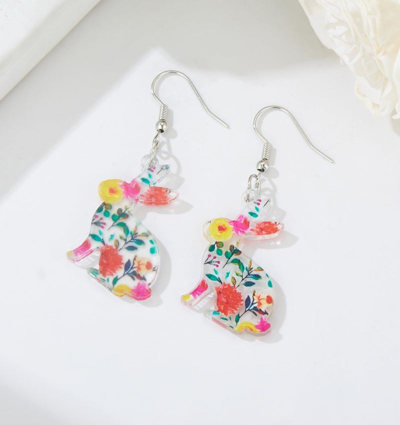 Lotsof Cute Bunny Earrings for Women - Funny Statement Acrylic Colorful Glitter Rabbit Egg Bunny Sparkle Spring Earrings Fashion Holiday Happy Easter Jewelry Gift (Floral Easter Bunny Dangle Earrings) - Image 4