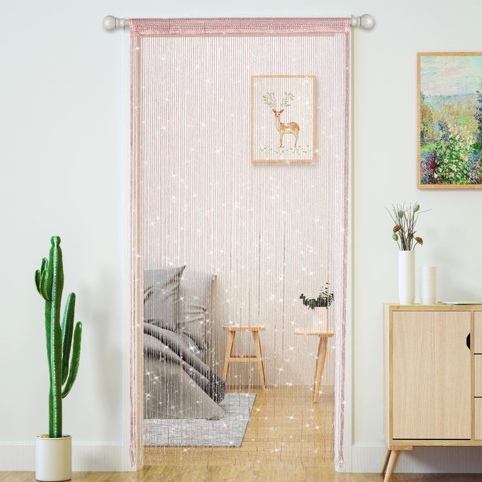 STRING CURTAINS FOR DOORWAYS GLITTER BEADED CURTAINS DOOR SPARKLE BEADS CURTAIN OPEN CLOSET LAUNDRY HANGING HIPPIE GLISTEN BEADS WINDOW GIRLS PANEL LIGHT PINK 3979 IN