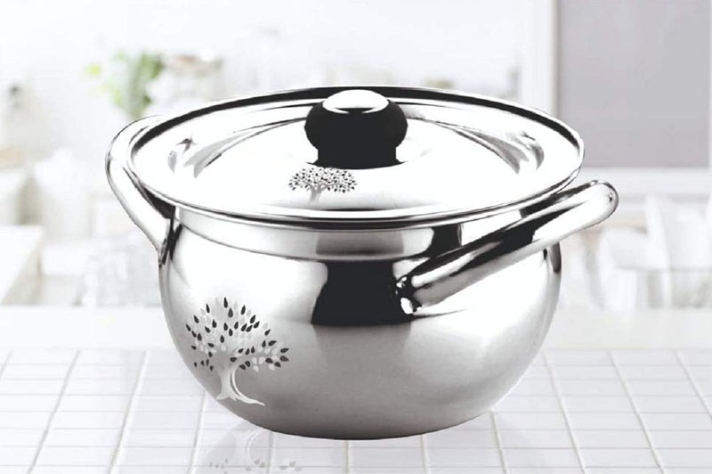 RBGIIT Steel Handi with Lid Knob 1 L 1 Piece Silver Handi 1 L with Lid Stainless Steel Induction Bottom Small - Image 1