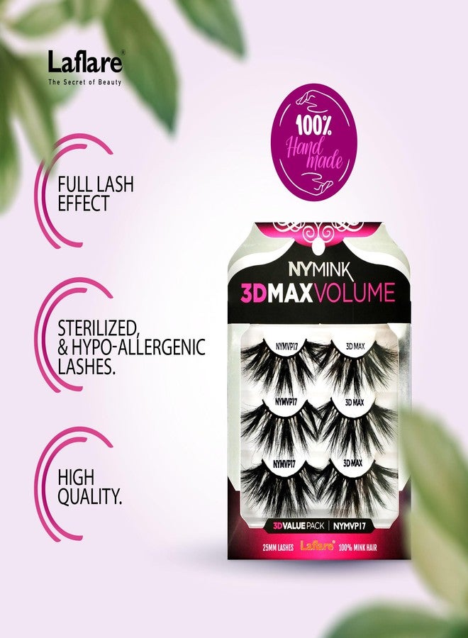 Laflare 3D NY MAX VOLUME 20-25mm Long Dramatic Styles, 100% Real Mink Hair Lashes, Luxury Makeup, Natural, Light, Trendy, Variety, Reusable, Multi-Layered 3 Pairs Value Pack Lashes - Image 4