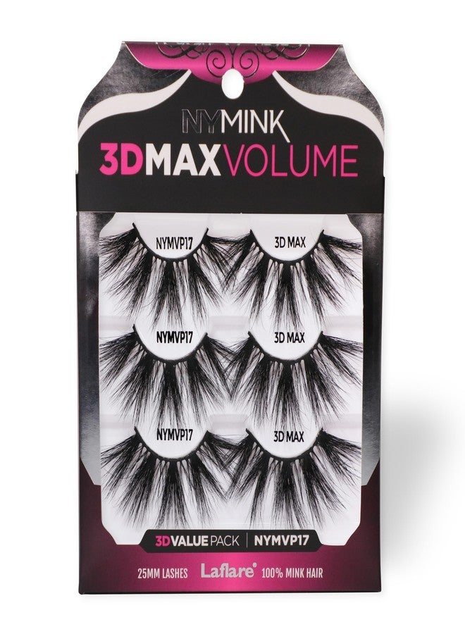 Laflare 3D NY MAX VOLUME 20-25mm Long Dramatic Styles, 100% Real Mink Hair Lashes, Luxury Makeup, Natural, Light, Trendy, Variety, Reusable, Multi-Layered 3 Pairs Value Pack Lashes - Image 1
