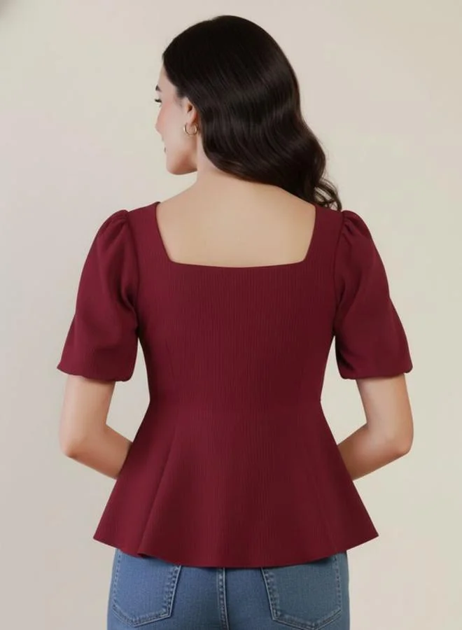 Uptownie  Stretchable Puff Sleeve Peplum Top for Women | Best Price UAE