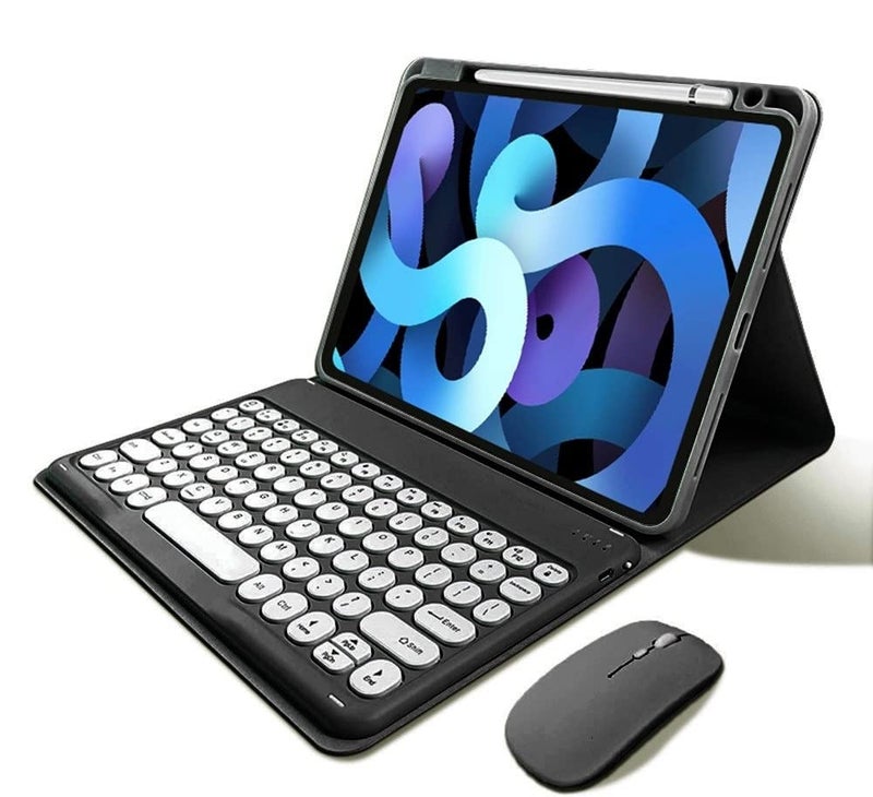 kaitesi Keyboard Case Mouse for iPad Air 11" (M3/M2)/ Air 5th/ 4th Generation 10.9"/ iPad Pro 11 4th/3rd/2nd/1st Gen Cute Round Keys Detachable Keyboard (Black) - Image 1