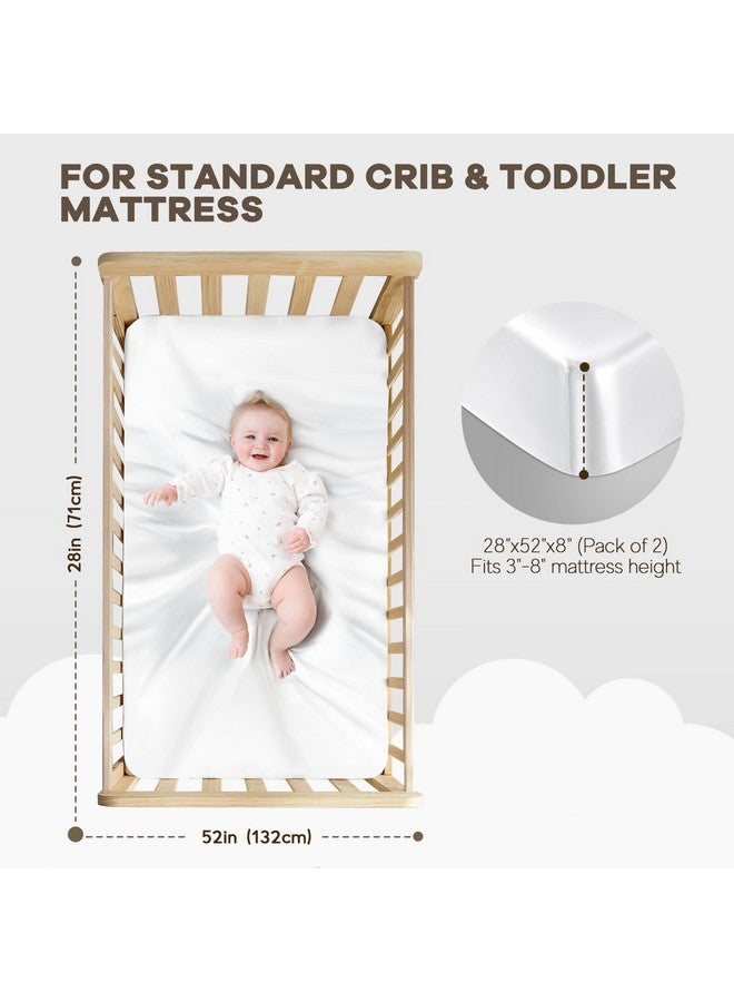 Pro Goleem 2 Pack Satin Soft Crib Sheet Great for Baby with Sensitive Hair Silky Baby Sheet White and Gray Unisex 52’’x28’’x8’’ Fitted Sheets - Image 4