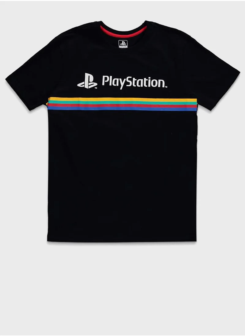 DIFUZED Playstation Color Stripe Logo Crew Neck T-Shirt