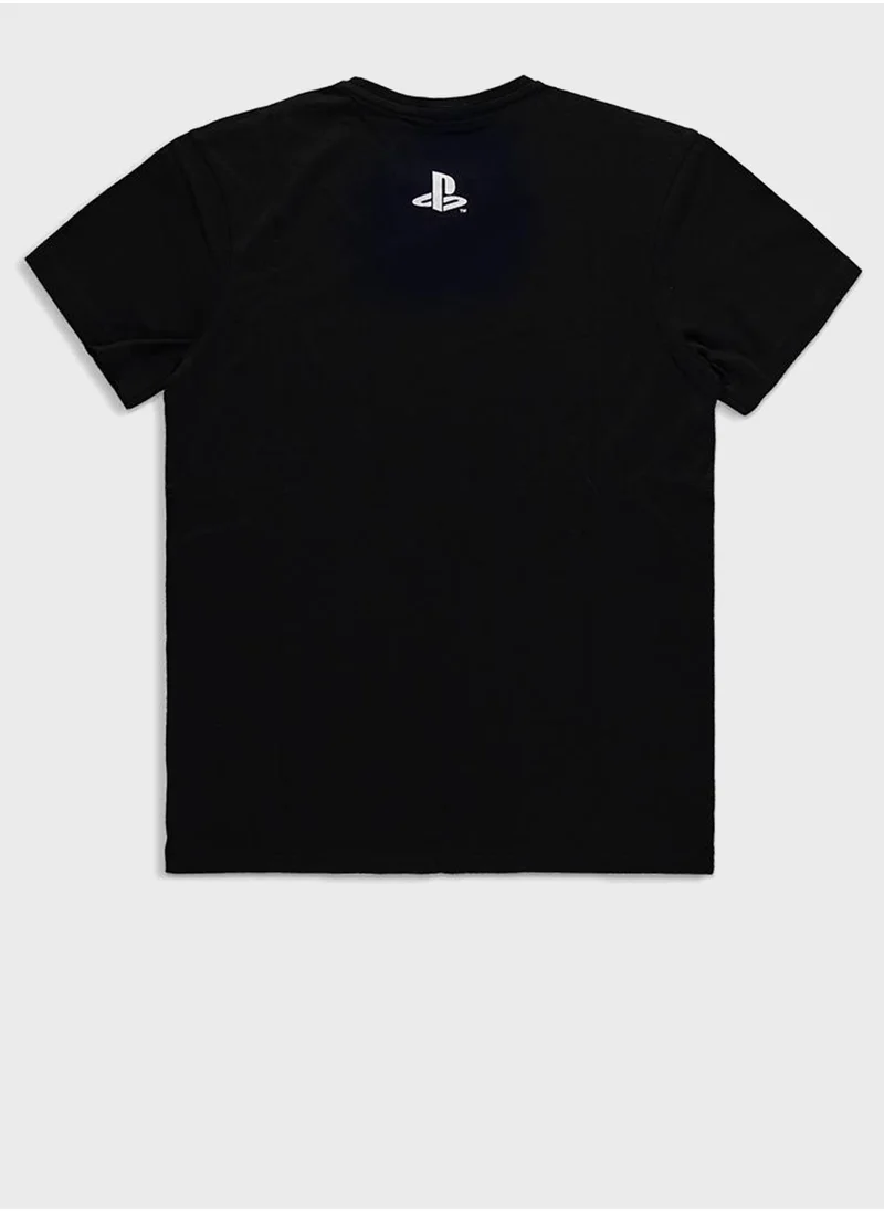 DIFUZED Playstation Color Stripe Logo Crew Neck T-Shirt