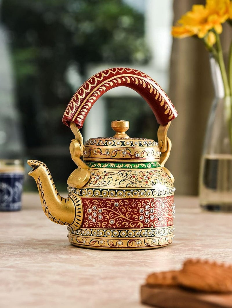 Taluka إبريق ألمنيوم ملون مزخرف مطلي يدويًا لتقديم الديكور المنزلي إبريق شاي مزخرف - Image 1