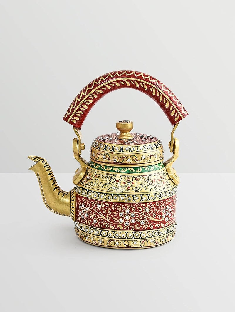 Taluka إبريق ألمنيوم ملون مزخرف مطلي يدويًا لتقديم الديكور المنزلي إبريق شاي مزخرف - Image 3