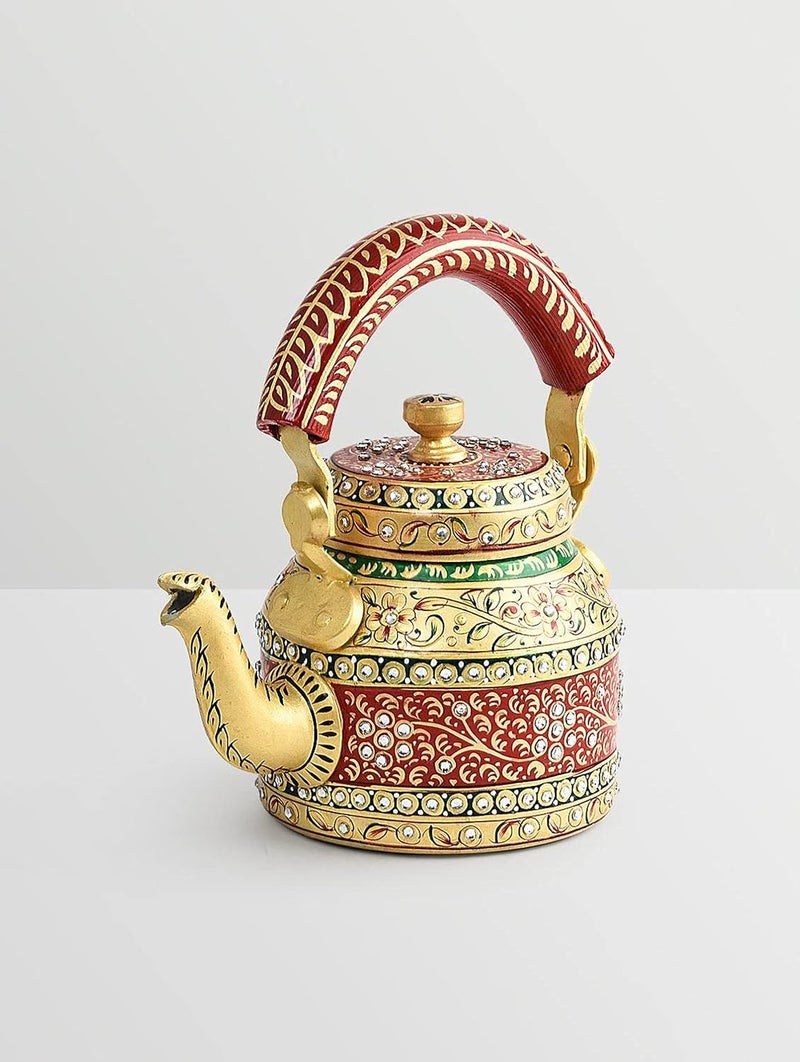 Taluka إبريق ألمنيوم ملون مزخرف مطلي يدويًا لتقديم الديكور المنزلي إبريق شاي مزخرف - Image 4
