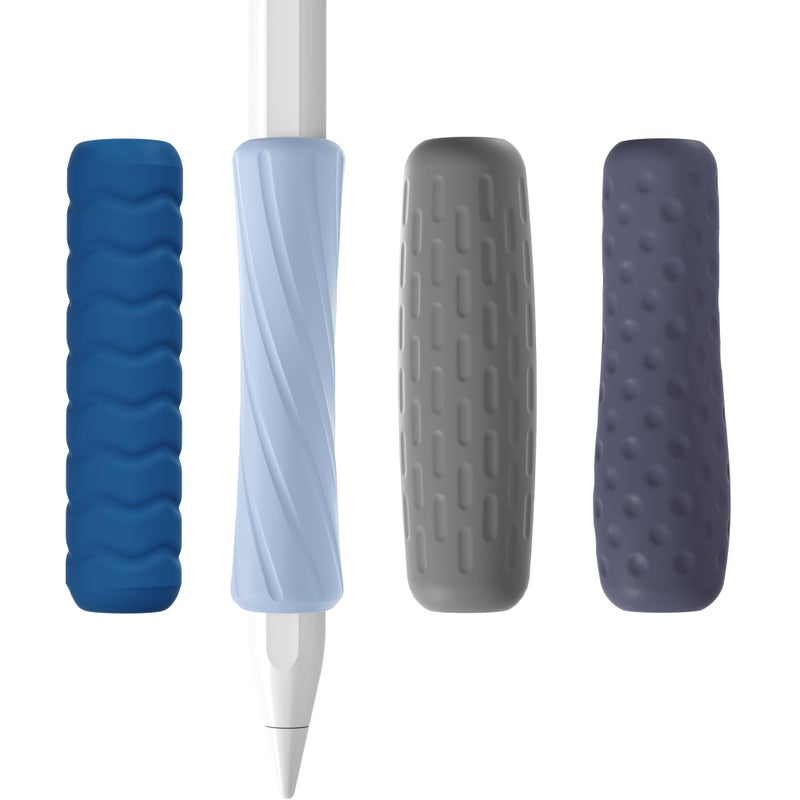 ELETIUO Pencil Grip 4-Pack Silicone Sleeve Cover Compatible with Apple Pencil Pro/USB-C/2nd Gen- Ergonomic Grip Holder with 4 Textures for Writing & Drawing, Protective Case, 4 Colors - Image 1