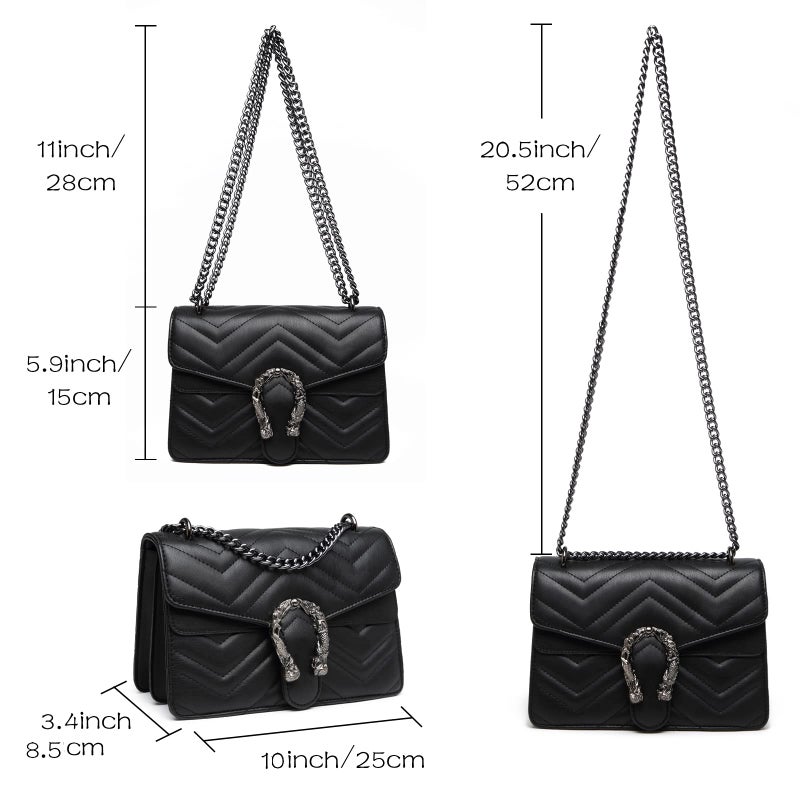 MYHOZEE Crossbody Purses for Women, Black Shoulder Bag Leather Chain Satchel Purse Ladies Handbags Evening Bag - Image 3