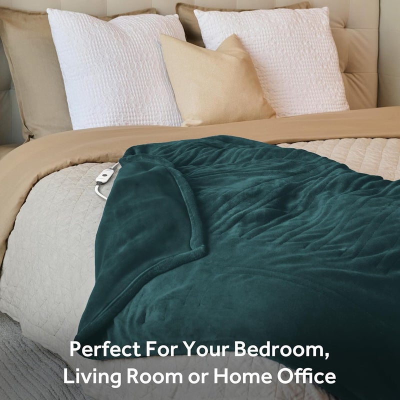 Sunbeam Electric Throw Royal Luxe Microplush Heated Blanket, 4 Heat Settings, 4-Hour Auto Shut-Off, Fast Heating, Warm and Cozy, Botanical Green Color, 50" x 60" - Image 5