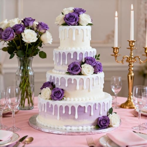YGbridge Artificial Roses Flowers 12 Pcs Fake Purple Rose in Bulk Long Stem Realistic Silk Roses Bouquet for Wedding Party Centerpieces Flower Arrangement Home Decor Purple 12PCS - Image 3