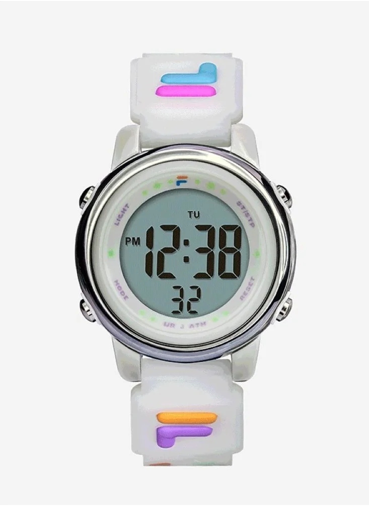 FILA Fila Kids Digital Watch White Silicone Strap, 38-218-005, size 34mm