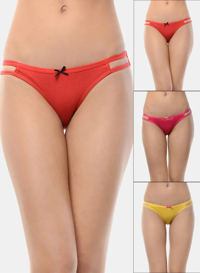 Leading Lady Pack of 3 - Cut-Out Detail Cotton Bikini