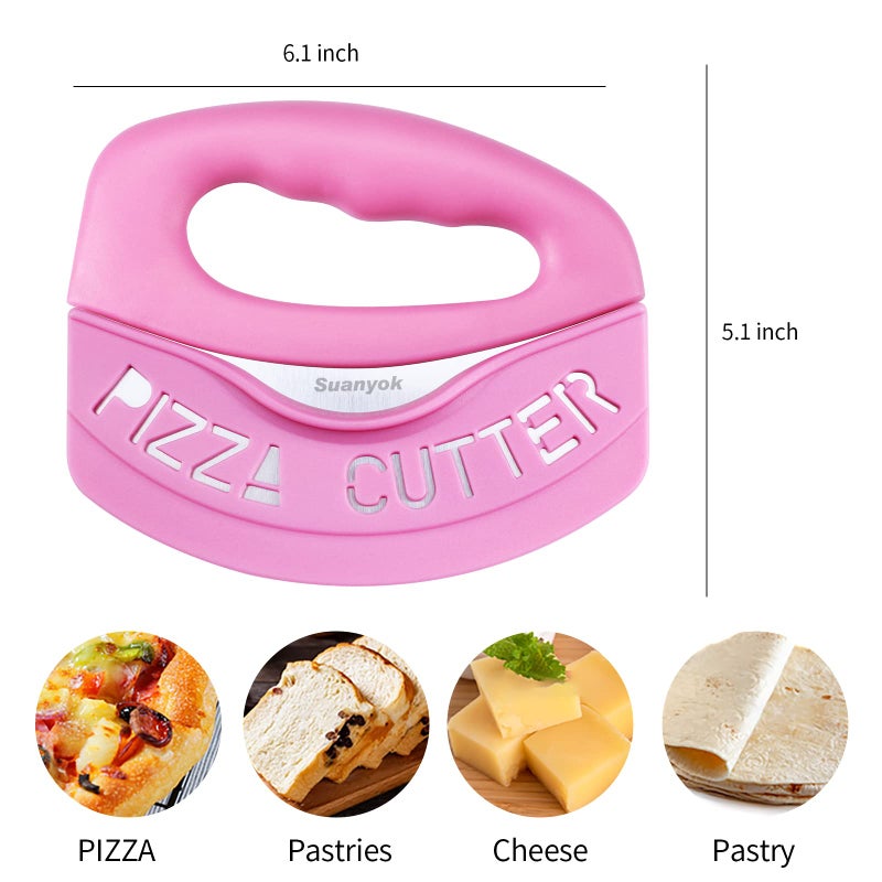 Suanyok Premium Pizza Cutter Food Chopper-Super Sharp Blade Stainless Steel Pizza Cutter Rocker Slicer with Protective Sheath Multi Function Pizza Knife Kitchen Tools,Dishwasher Safe (Pink) - Image 3