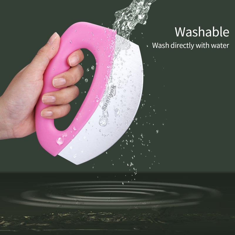 Suanyok Premium Pizza Cutter Food Chopper-Super Sharp Blade Stainless Steel Pizza Cutter Rocker Slicer with Protective Sheath Multi Function Pizza Knife Kitchen Tools,Dishwasher Safe (Pink) - Image 4