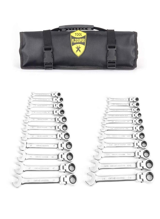FLZOSPER 22-Piece Flex-Head Ratcheting Wrench Set，Metric & SAE Chrome Vanadium Steel Hand Combination Wrench Spanner with Portable Carrying Bag - Image 1