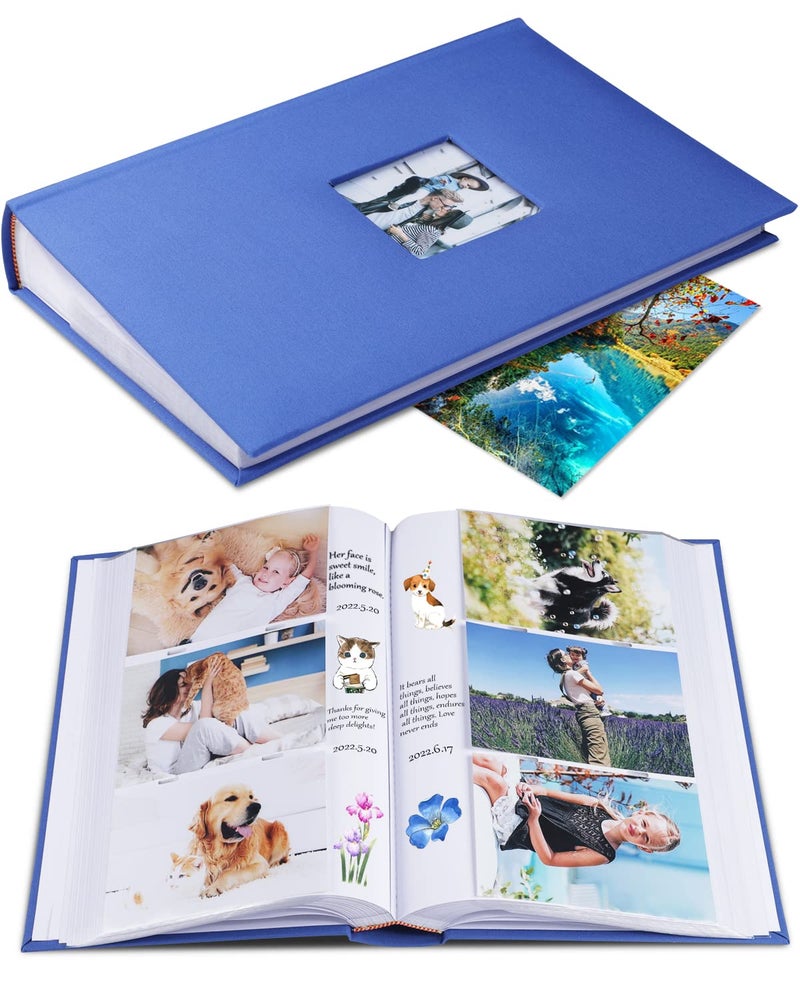 1DOT2 Photo Album 4x6 Hold 402 Photos with Memo Slip-in Pockets Photo Book  Linen Cover Picture Photo Albums with Writing Space for Wedding Family Baby Vacation Mother's Day Blue - Image 1