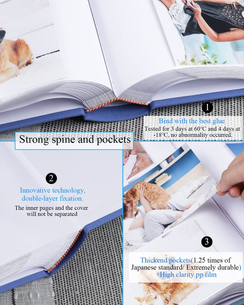 1DOT2 Photo Album 4x6 Hold 402 Photos with Memo Slip-in Pockets Photo Book  Linen Cover Picture Photo Albums with Writing Space for Wedding Family Baby Vacation Mother's Day Blue - Image 2