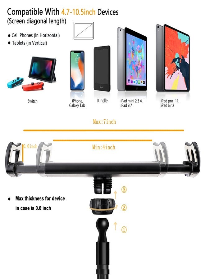 SRMATE Cellphone & Tablet 2 in 1 Clip Stand Holder with Flexible Long Arm Gooseneck Bracket Mount Clamp for pad,iPhone,Galaxy,Google Nexus,LG,Huawei,Used for Bedroom,Office,Desktop,Kitchen (Black) - Image 2