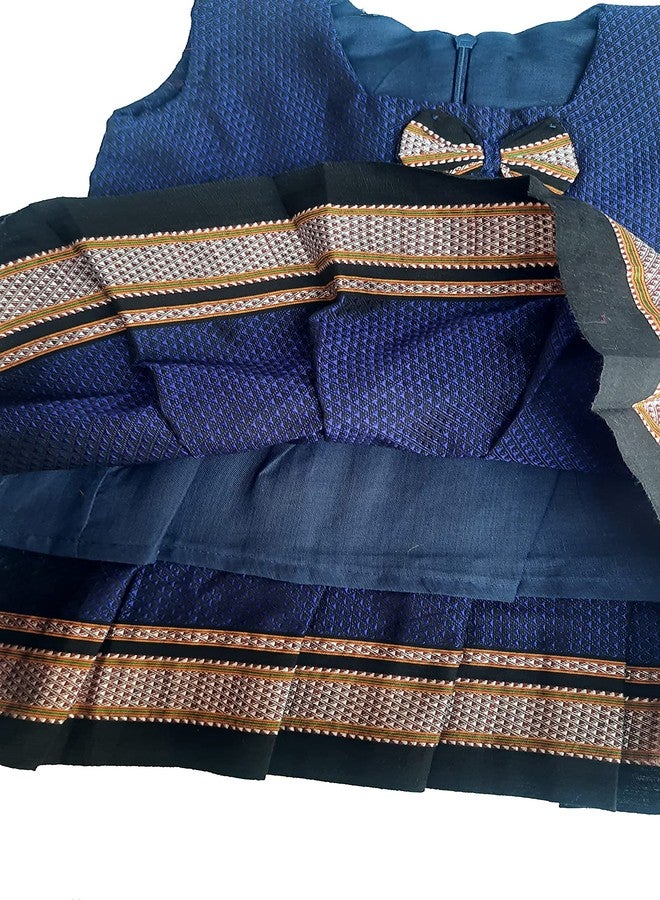 Luster Baby-Khan Frock (Age 0 to 5) N.blue, Pink Blended Hand Made Cotton (pure) khan/Khun/ilkal fabric frock. Soft and Comfortable. (0-3 Months, Navy Blue) - Image 4