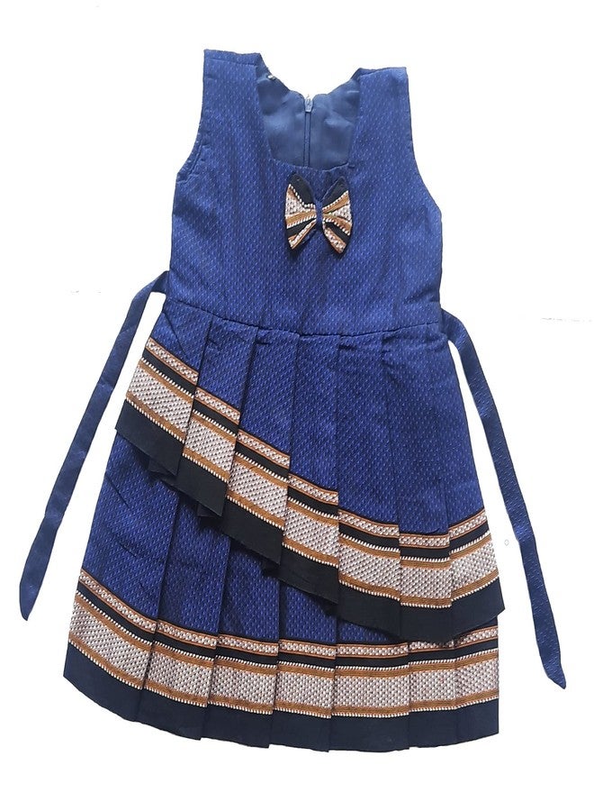 Luster Baby-Khan Frock (Age 0 to 5) N.blue, Pink Blended Hand Made Cotton (pure) khan/Khun/ilkal fabric frock. Soft and Comfortable. (0-3 Months, Navy Blue) - Image 1
