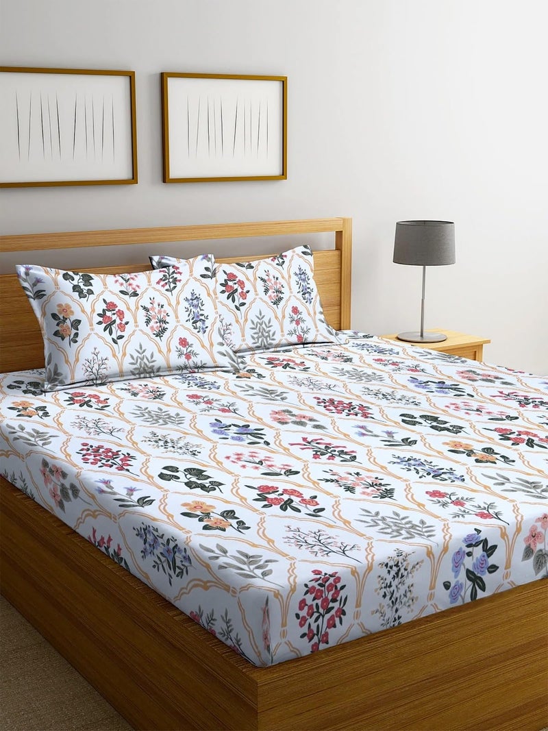 TARAIN COLLECTION 300 TC Cotton Queen Size Fitted 78x72x10 Inches Double Bedsheet with 2 Pillow Covers-Design-09 - Image 2