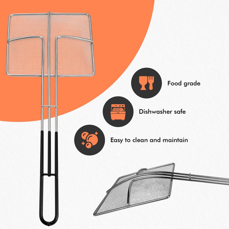 Cuisine Ready منخل سلكي مطلي بمقبض طويل | عبوة 2 | ملعقة قلي مربعة 6.5 بوصة | فولاذ مقاوم للصدأ | منخل زيت الطهي للقلي العميق واستخدام المطاعم المحترفة | مصفاة شحوم تجارية - Image 5
