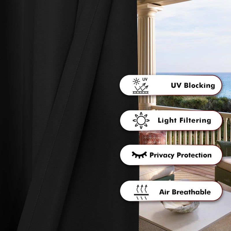 BONZER Outdoor Curtains for Patio Water Resistant Heavy Privacy Light Filtering Grommet Outside Curtains for Porch, Pergola, Gazebo, 1 Panel, 54W x 84L inch, Black - Image 4