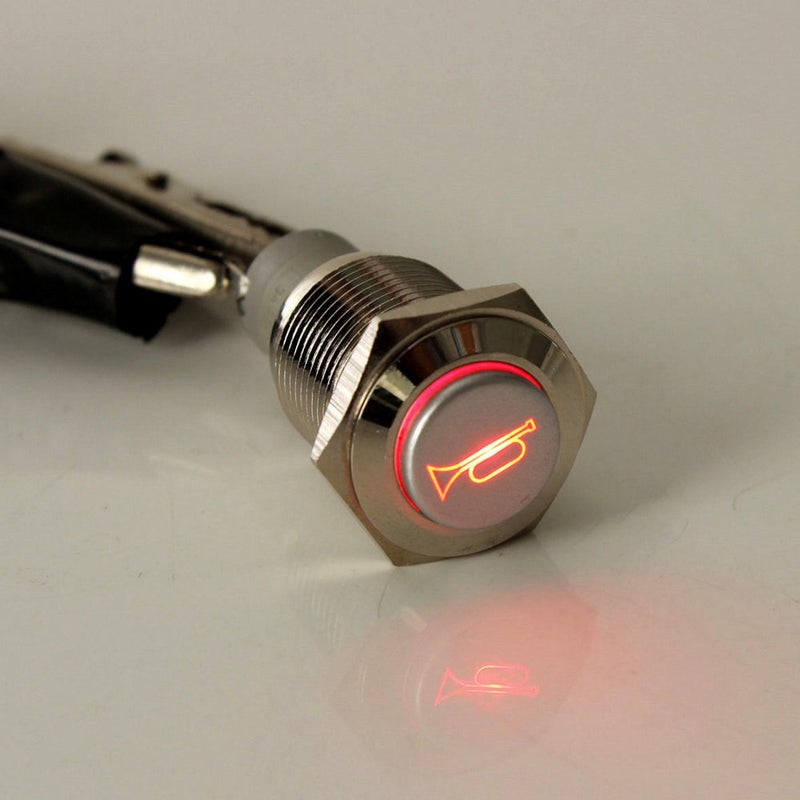 ESUPPORT مفتاح تبديل معدني لحظة زر مكبر الصوت LED أحمر 12 فولت للسيارات ESUPPORT E 19 مم - Image 1