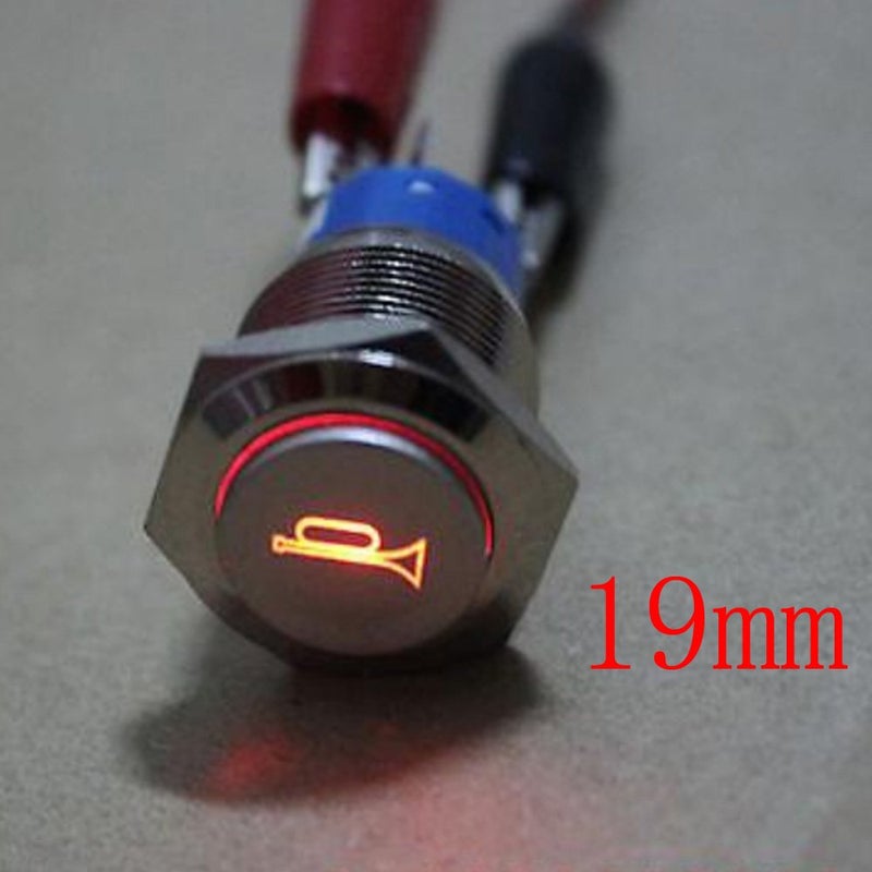 ESUPPORT مفتاح تبديل معدني لحظة زر مكبر الصوت LED أحمر 12 فولت للسيارات ESUPPORT E 19 مم - Image 2