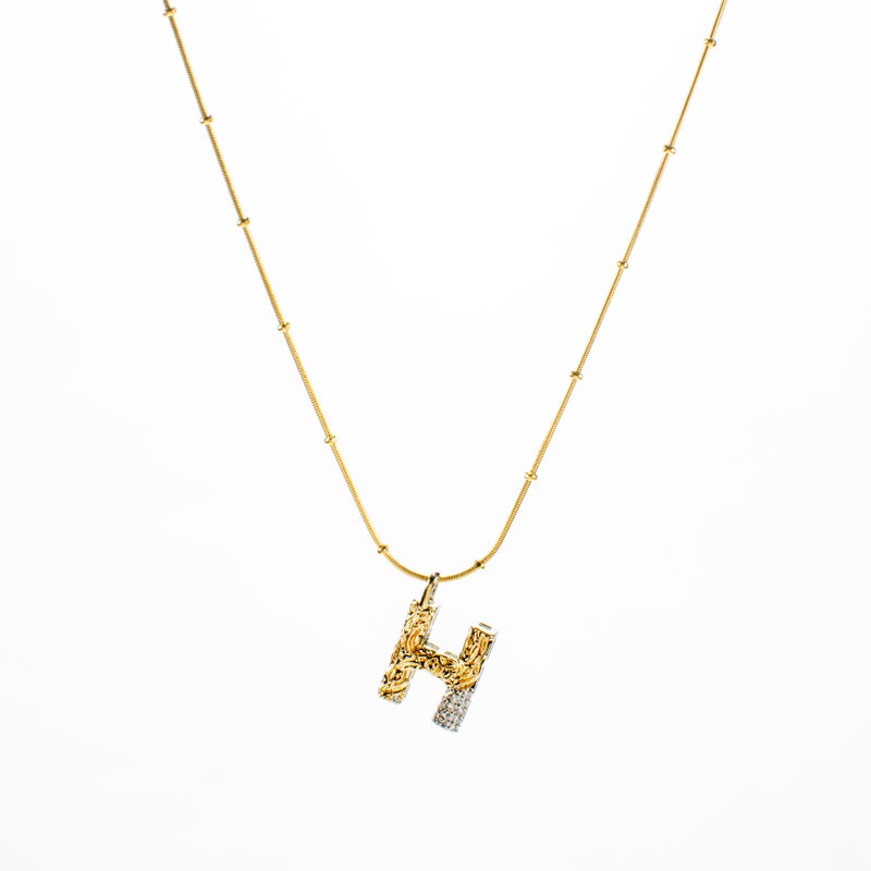 سلسلة أستانليس ستيل ذهبي × فضي مع دلاية مرصعة بفصوص الزيركون حرف H - Image 1