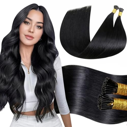 LaaVoo I Tip Hair Extensions Human Hair Black 22inch Itip Human Hair Extension Invisible I Tip Extensions Real Human Hair Black 50g 50s - Image 1