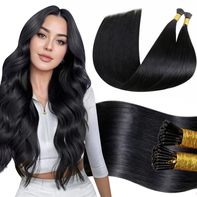 LaaVoo I Tip Hair Extensions Human Hair Black 22inch Itip Human Hair Extension Invisible I Tip Extensions Real Human Hair Black 50g 50s - Image 3