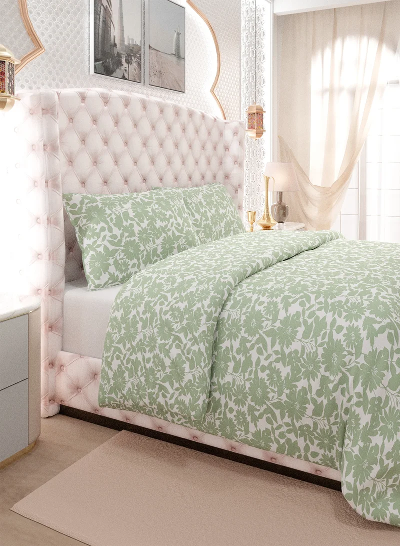 Color Sense Print 1 Comforter + 2 Pillow Cases Double Cotton Green 220x160cm