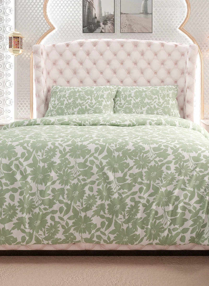 Color Sense Print 1 Comforter + 2 Pillow Cases Double Cotton Green 220x160cm